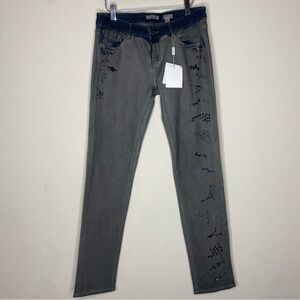 Italian FRANCOMINA Greta Skinny Jeans Beaded Dark Wash Gray Denim Jeans Size 32